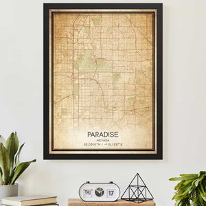 Affiche vintage avec impression de carte du paradis du Nevada, carte personnalisée