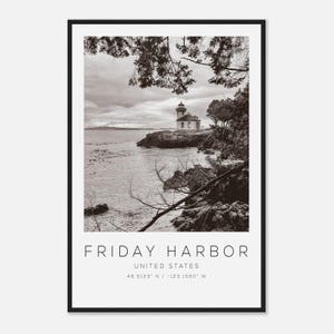 Friday Harbor United States Travel Photo Poster BW, Friday Harbor Travel Print, Minimalist Travel Poster Print