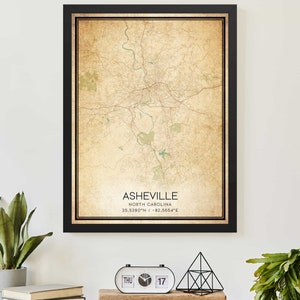 Vintage Asheville North Carolina Map Print Poster Custom Map Art