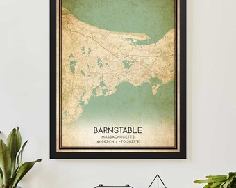 Vintage Barnstable Massachusetts Map Print Poster Custom Map Art