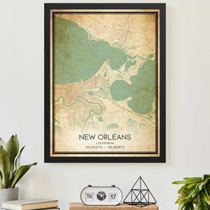 Vintage New Orleans Louisiana Karte Druck Poster Kundenspezifische Karte Kunst