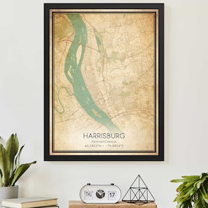 Vintage Harrisburg Pennsylvania Karte Druck Poster Kundenspezifische Karte Kunst