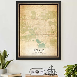 Vintage Midland Michigan Map Print Poster Custom Map Art