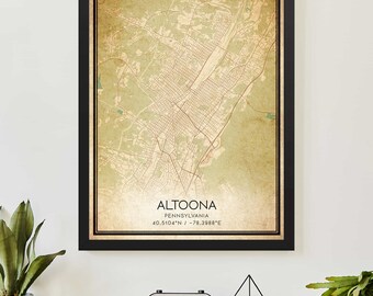 Vintage Altoona Pennsylvania Map Print Poster Custom Map Art
