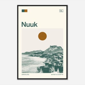 Póster fotográfico de viaje monocromático minimalista de Nuuk, Groenlandia