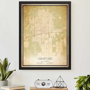 Vintage Hanford California Map Print Poster Custom Map Art