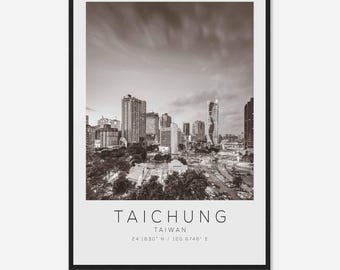Taichung Taiwan Travel Photo Poster BW, Taichung Travel Print, Minimalist Travel Poster Print