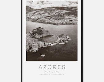 Azores Portugal Travel Photo Poster BW, Azores Travel Print, Minimalist Travel Poster Print