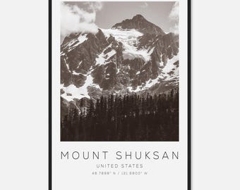 Mount Shuksan United States Travel Photo Poster BW, Mount Shuksan Travel Print, Minimalist Travel Poster Print