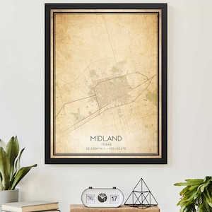 Vintage Midland Texas Map Print Poster Custom Map Art
