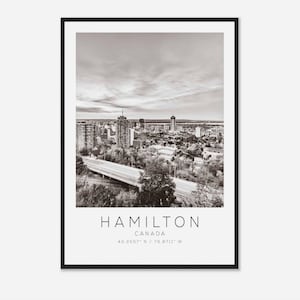 Poster fotografico di viaggio di Hamilton Canada in bianco e nero, stampa di viaggio di Hamilton, stampa di poster di viaggio minimalista