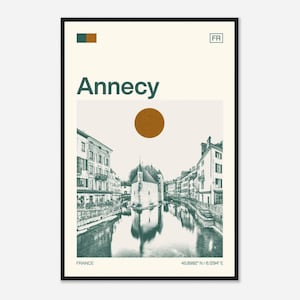 Annecy France Minimalist Monochrome Travel Photo Poster