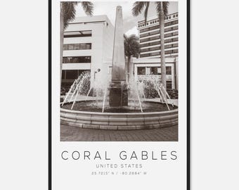 Coral Gables United States Travel Photo Poster BW, Coral Gables Travel Print, Minimalist Travel Poster Print
