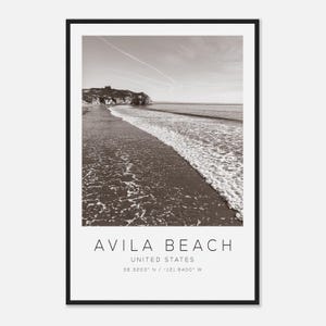 Avila Beach United States Travel Photo Poster BW, Avila Beach Travel Print, Minimalist Travel Poster Print