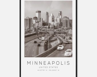 Minneapolis United States Travel Photo Poster BW, Minneapolis Travel Print, Minimalist Travel Poster Print