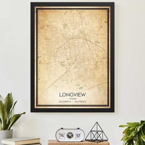 Vintage Longview Texas Map Print Poster Custom Map Art