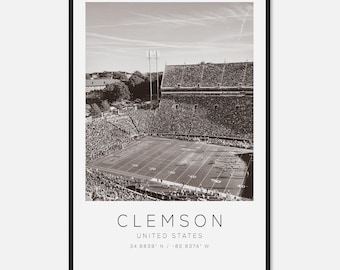 Clemson United States Travel Photo Poster BW, Clemson Travel Print, Minimalist Travel Poster Print