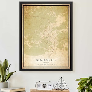 Vintage Blacksburg Virginia Karte Druck Poster Benutzerdefinierte Karte Kunst