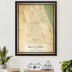 Vintage Palm Coast Florida kaart afdrukken Poster aangepaste kaart kunst