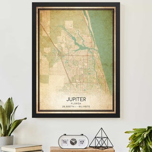 Vintage Jupiter Florida kaart afdrukken Poster aangepaste kaart kunst
