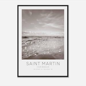 Saint Martin Caribbean Travel Photo Poster BW, Saint Martin Travel Print, Minimalist Travel Poster Print