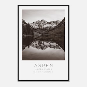 Aspen United States Travel Photo Poster BW, Aspen Travel Print, Minimalist Travel Poster Print