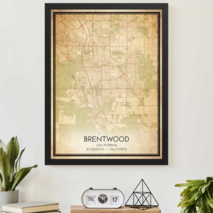 Vintage Brentwood Californië kaart print poster aangepaste kaart kunst