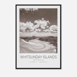 Póster fotográfico de viaje a las Islas Whitsunday (Australia), blanco y negro, impresión de viaje a las Islas Whitsunday, póster de viaje minimalista.