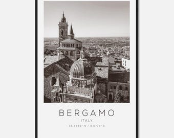 Bergamo Italy Travel Photo Poster BW, Bergamo Travel Print, Minimalist Travel Poster Print