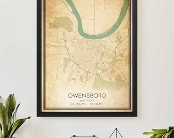 Vintage Owensboro Kentucky Map Print Poster Custom Map Art