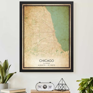 Cartaz de impressão de mapa vintage de Chicago Illinois arte de mapa personalizado