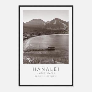 Hanalei United States Travel Photo Poster BW, Hanalei Travel Print, Minimalist Travel Poster Print