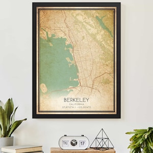 Vintage Berkeley California Map Print Poster Custom Map Art