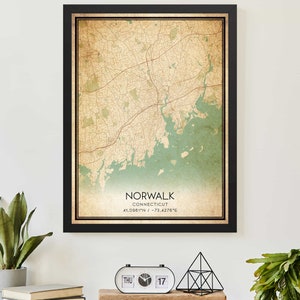 Vintage Norwalk Connecticut Map Print Poster Custom Map Art