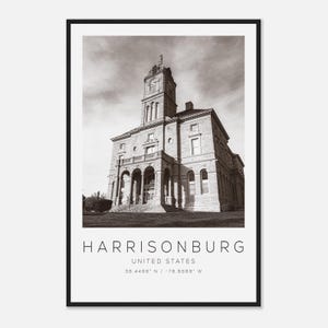 Harrisonburg United States Travel Photo Poster BW, Harrisonburg Travel Print, Minimalist Travel Poster Print