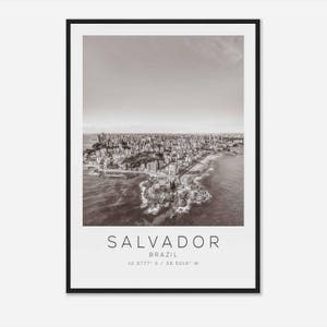 Pôster fotográfico de viagem de Salvador, Brasil, preto e branco, impressão de viagem de Salvador, impressão de pôster de viagem minimalista