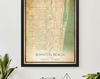 Vintage Boynton Beach Florida Map Print Poster Custom Map Art