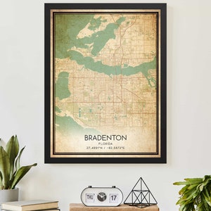 Vintage Bradenton Florida kaart print poster aangepaste kaart kunst