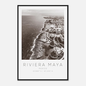 Riviera Maya Mexico Travel Photo Poster BW, Riviera Maya Travel Print, Minimalist Travel Poster Print
