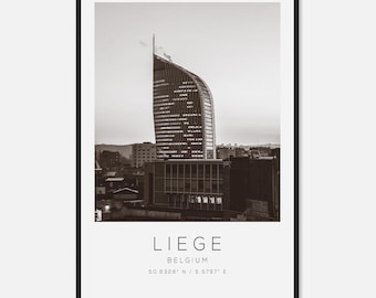 Liege Belgium Travel Photo Poster BW, Liege Travel Print, Minimalist Travel Poster Print