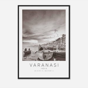 Varanasi India Travel Photo Poster BW, Varanasi Travel Print, Minimalist Travel Poster Print