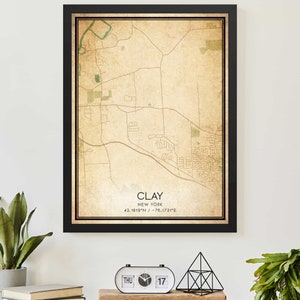 Vintage klei New York kaart print poster aangepaste kaartkunst