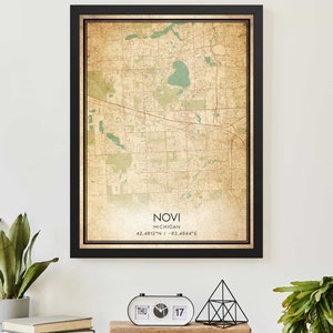 Vintage Novi Michigan Map Print Poster Custom Map Art