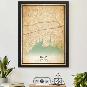 Affiche impression carte vintage Islip New York carte personnalisée art