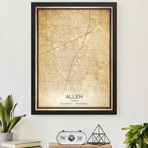Vintage Allen Texas Map Print Poster Custom Map Art