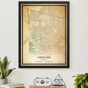 Vintage Miramar Florida kaart afdrukken Poster aangepaste kaart kunst