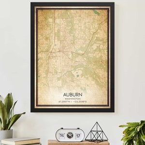 Vintage Auburn Washington-kaartafdrukposter aangepaste kaartkunst