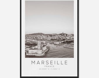 MARSEILLE France Travel Photo Poster BW, MARSEILLE Travel Print, Minimalist Travel Poster Print