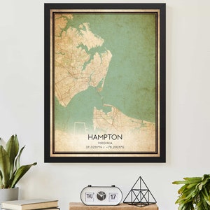 Vintage Hampton Virginia Map Print Poster Custom Map Art