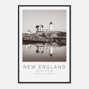 New England United States Travel Photo Poster BW, New England Travel Print, Minimalist Travel Poster Print